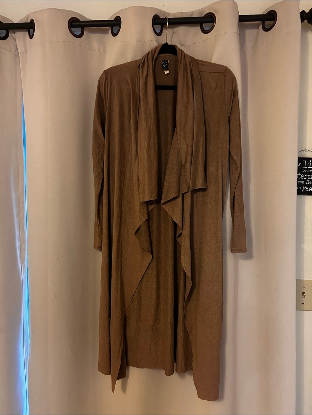 Windsor Brown Long Open-Front Draped Cardigan Dress